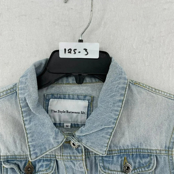 The Style Between Jacket Women's M Blue Button-Up Collared Wash Cropped Denim - Picture 10 of 10